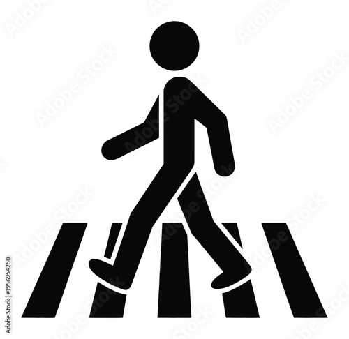 Pedestrian crossing sign person walking on zebra crossing