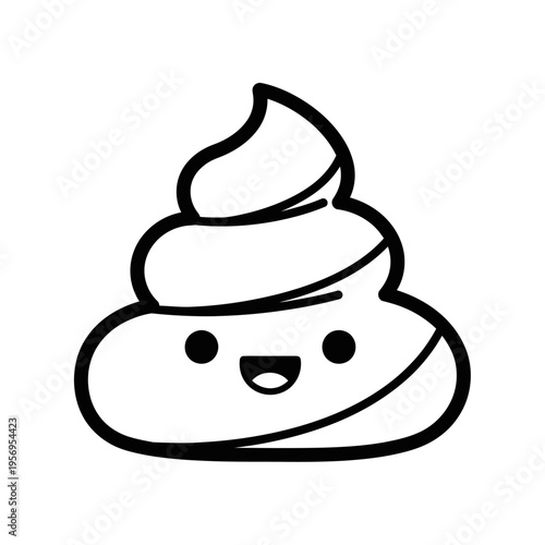 Cute cartoon poop emoji with happy face, isolated on white background, vector illustration