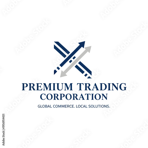 Premium Trading Corporation Logo with Arrows Symbolizing Global Commerce and Local Solutions.