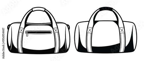 Two Black and White Outline of Duffel Bags