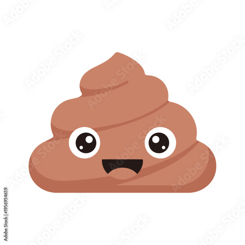 Cute Smiling Poop Emoji Icon, Funny Brown Excrement Character, Isolated on White Background