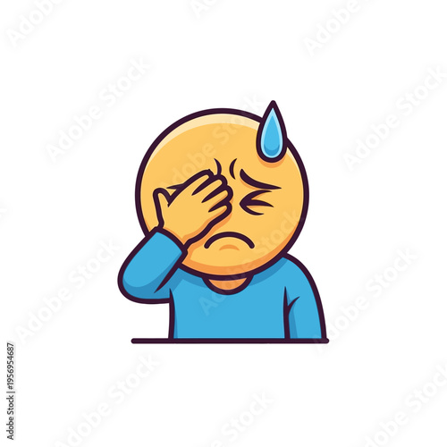 Emoji Face Feeling Embarrassed and Stressed, Covering Eyes with Hand