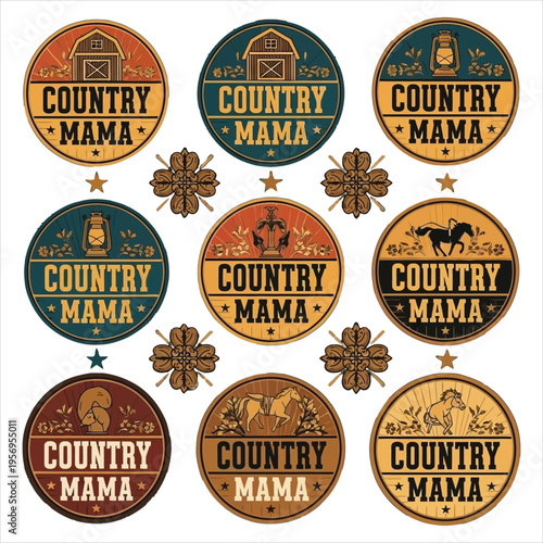 Vintage country mama logos and badges collection
