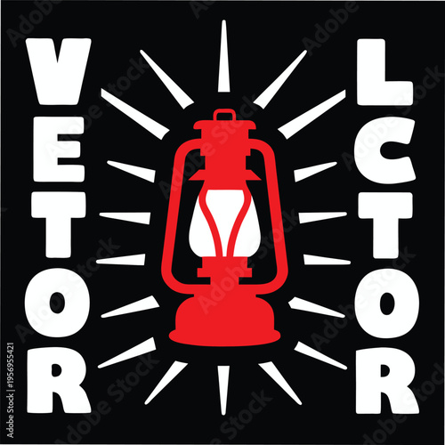 Bold red lantern with radiating light surrounded by vertical vector typography on a dark background