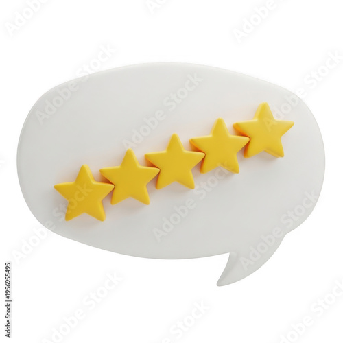Five yellow stars inside a white speech bubble isolated on transparent background