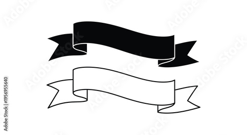 Two decorative ribbons one dark and one light in silhouette