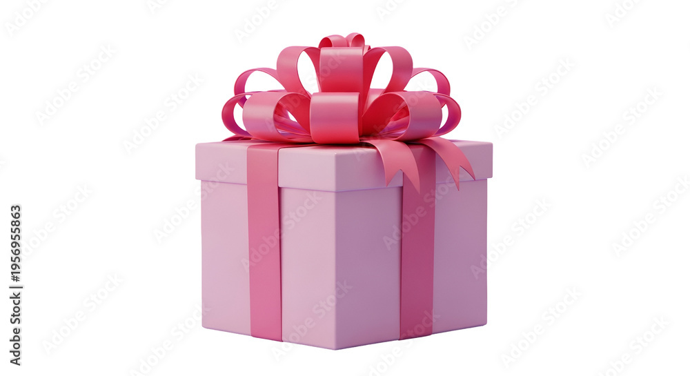 Obraz premium Pink Gift Box with Red Ribbon Bow on Black Background