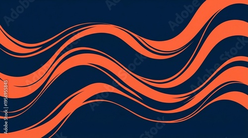 Minimalist abstract flowing orange wavy lines on a dark blue background