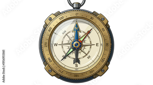 Vintage Brass Compass Navigation Tool.