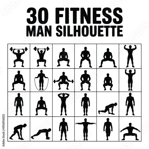 30 Fitness Man Silhouette Vector Illustration