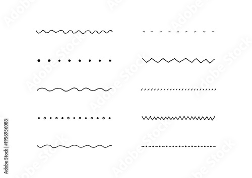手描きのギザギザ・なみなみ・点々のラインセット2（黒）