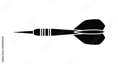 A black dart with detailed flights presented as a striking silhouette