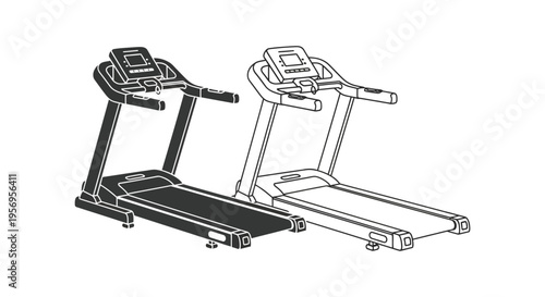 Two treadmills displayed in a clean graphic style silhouette
