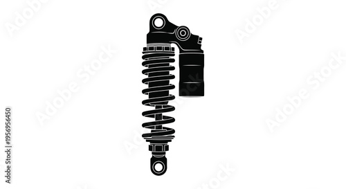 Detailed motorcycle rear shock absorber component in a black silhouette