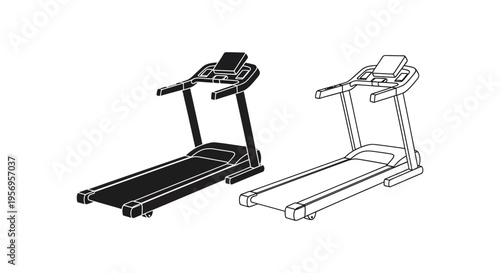 Two treadmills depicted in a minimalist black outline silhouette
