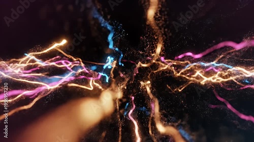 Wallpaper Mural Abstract digital artwork features glowing particle streams of various colors on a dark backdrop Torontodigital.ca