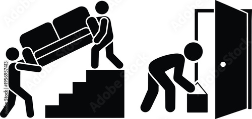 People moving furniture and cleaning up during a house move