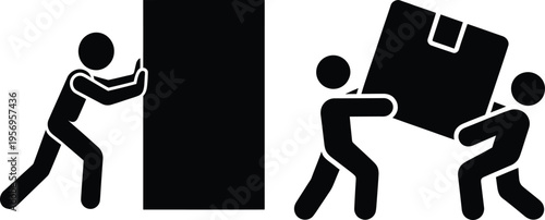 Two different approaches to moving heavy objects with human figures