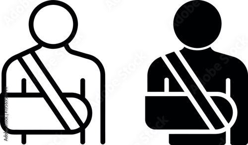 Two icons showing individuals wearing slings on their arms
