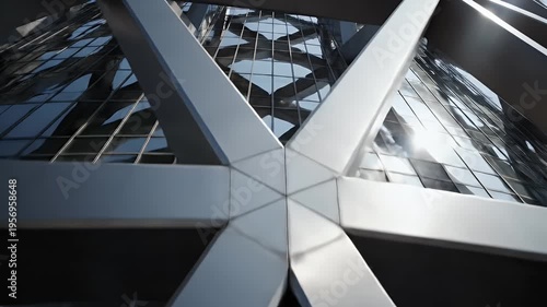 Wallpaper Mural Low-angle view of a modern skyscraper's intricate exterior structure with glass panels reflecting light Torontodigital.ca