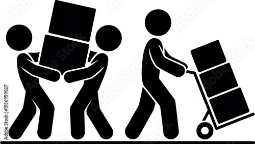 Teamwork illustration showing collaborative effort in moving heavy objects