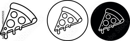 Three stylized pizza slice icons in different design formats