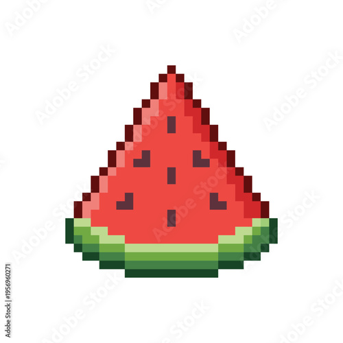Red watermelon slice pixel art isolated on white background