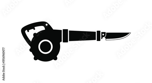 Black silhouette of a leaf blower combined with a knife silhouette