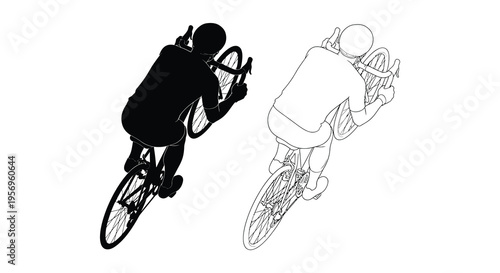 Two cyclists viewed from above a striking black silhouette