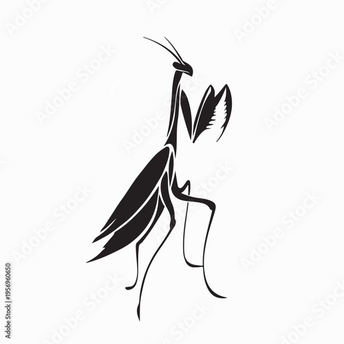Praying Mantis Silhouette Vector Icon For Pest Control Or Wildlife Concept