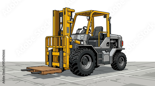 Yellow Forklift with Large Tires.