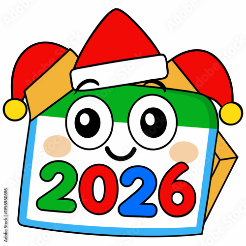 A Christmas countdown calendar flipping from 2025 to 2026 on white background