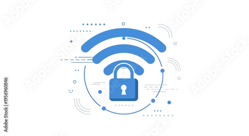 Secure Wi-Fi Network Protection: Padlock and Wi-Fi Signal Icon with Abstract Digital Elements
