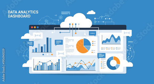 Data Analytics Dashboard: Charts, Graphs, Cloud Computing, Business Intelligence, Digital Technology