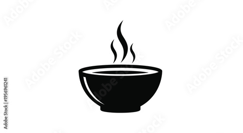 A minimalist black silhouette of a steaming bowl of food