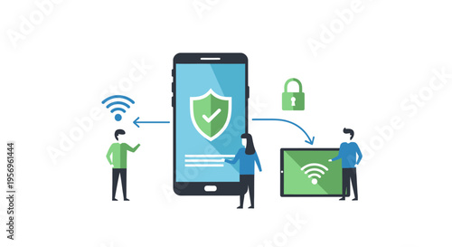 Secure Mobile Device Connection and Data Transfer with Wi-Fi and Lock Icon