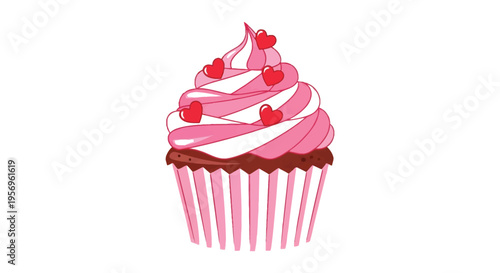 A delightful pink cupcake adorned with hearts a sweet silhouette