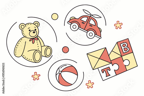 Of baby toys and blocks with a puzzle teddy bear toy car