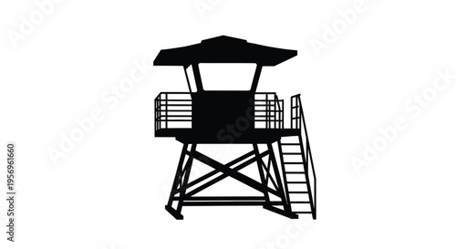 Black lifeguard tower against a white background striking silhouette