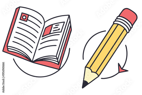 Colorful of book and pencil yellow white