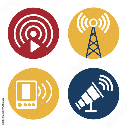 Colorful media and communication on circular backgrounds circle