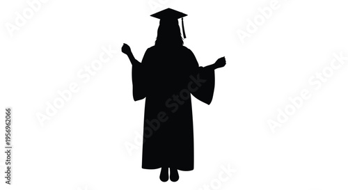 A graduate celebrating success with arms outstretched black silhouette
