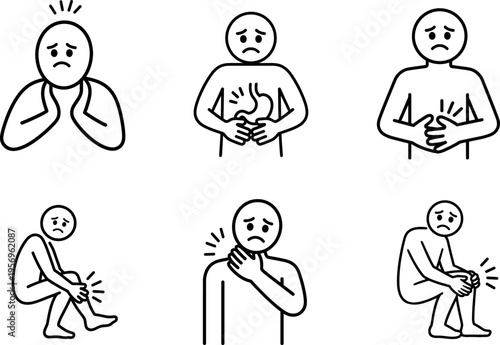 Common physical ailments and discomforts illustrated with simple icons