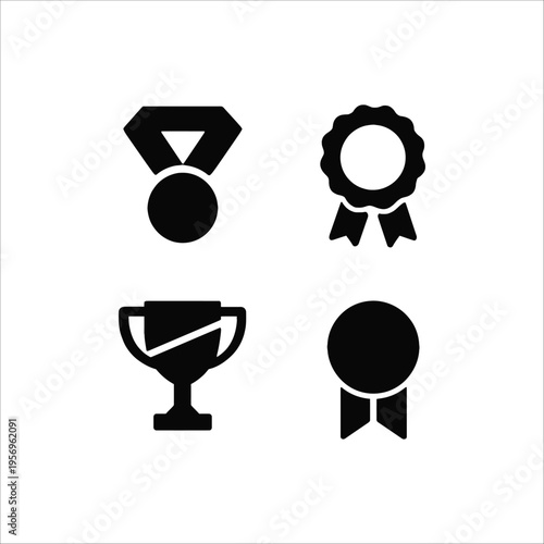 Black Award Badge Icons Set Trophy Medal Star Achievement Silhouette Vector Collection Isolated