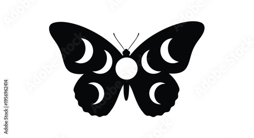 A black butterfly design featuring lunar phases a striking silhouette