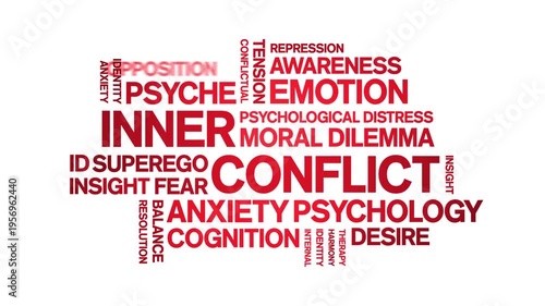 inner conflict animated word cloud-text design animation tag kinetic typography seamless loop.
