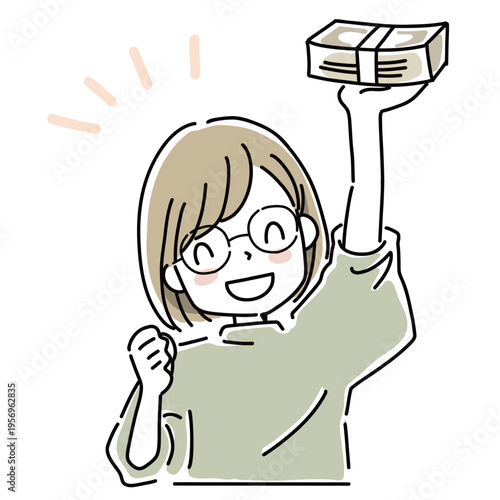 お金を手に入れて喜んでいる女性