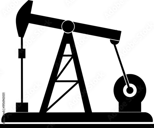 Oil pump jack silhouette. Industrial petroleum extraction equipment vector