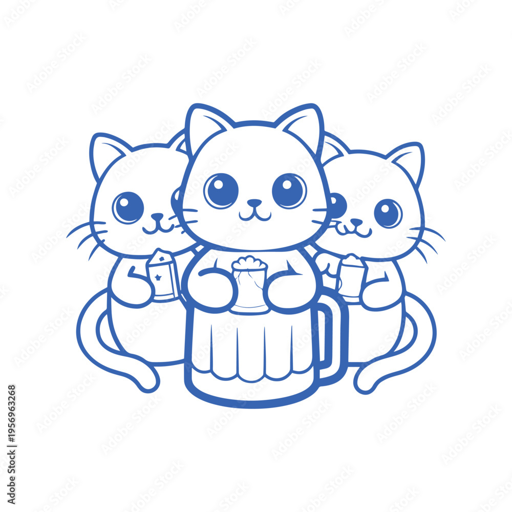 Fototapeta premium Three Cats Beer Celebration Illustration
