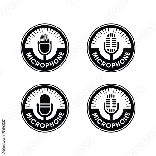 Set of Retro Style Microphone Logo Emblems Isolated on White Background